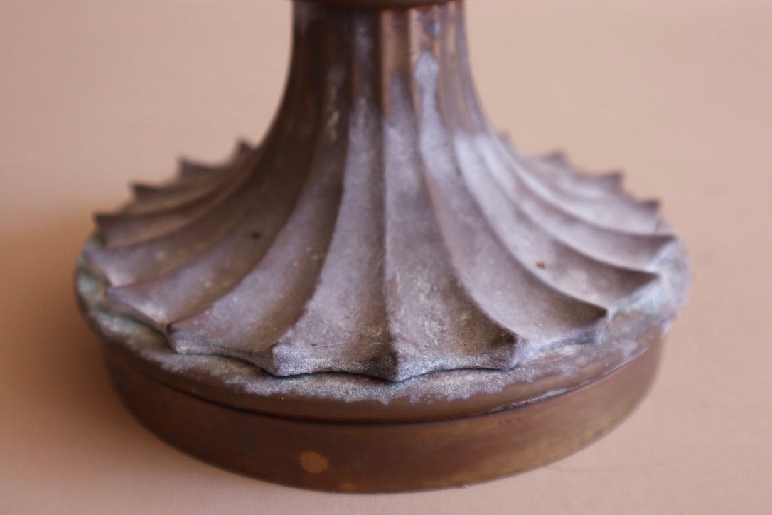 Pair of 1980s Chapman Manufacturing Company Seeded Glass and Brass Candleholders
