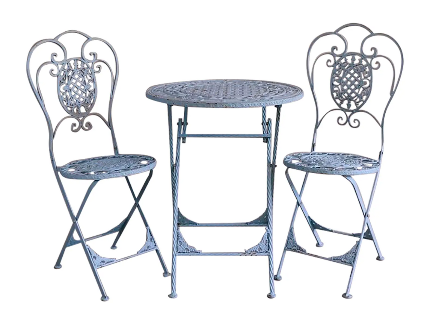 Antique French Blue Folding Bistro Table & (2) Chairs
