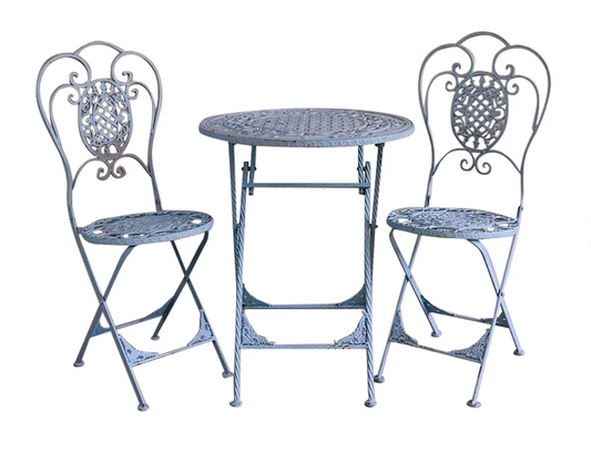 Antique French Blue Folding Bistro Table & (2) Chairs