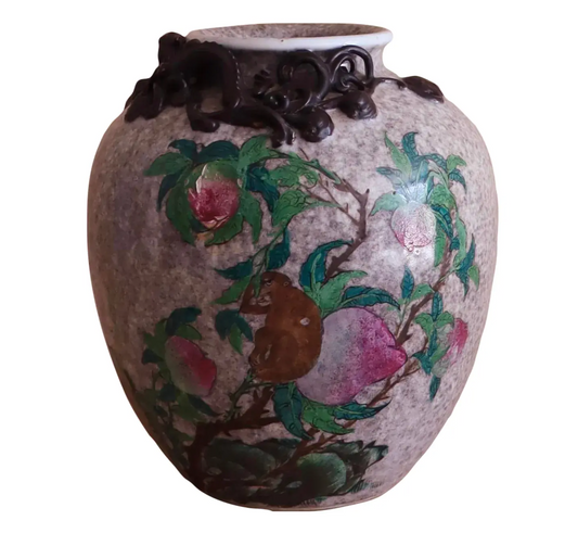 Antique Hand-Painted Monkey & Relief Tianlong Dragon Urn