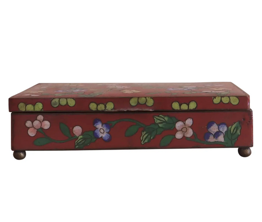 Antique Red Cloisonné Rectangular Hinged Lid Box