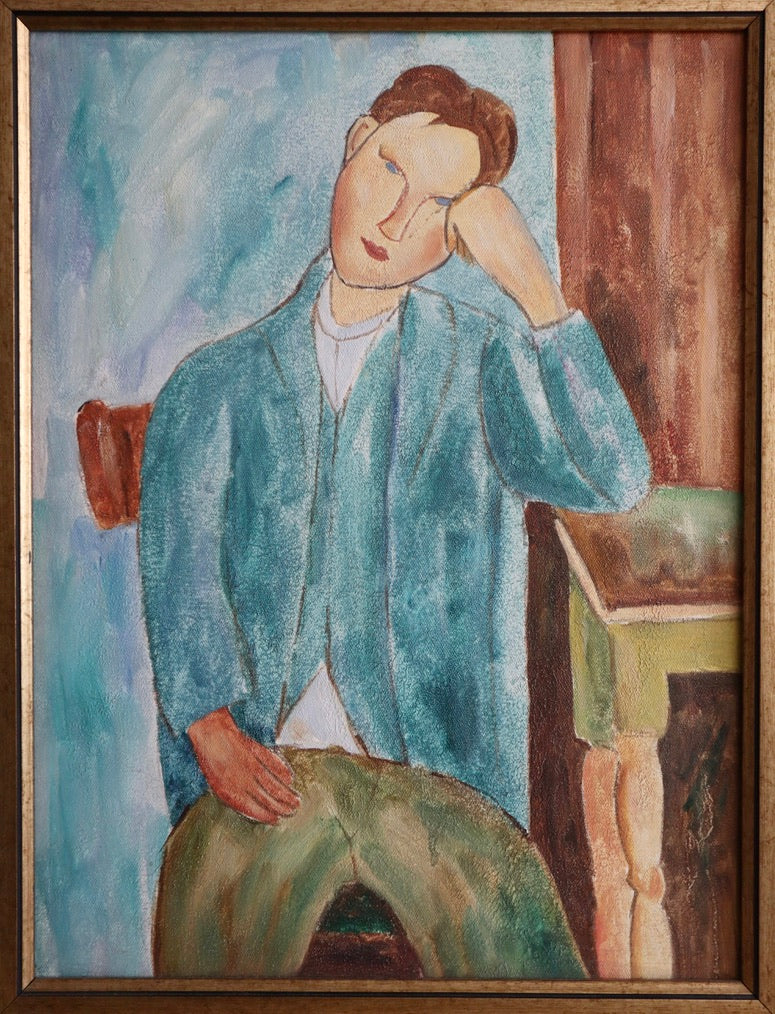 1960s Vintage Abstract Portrait Oil Painting, Framed