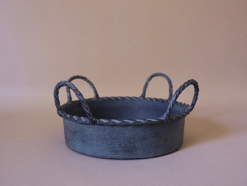 Metal Basket W/ Braided Handles & Rim