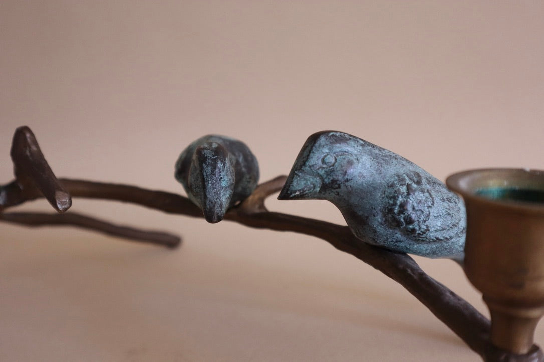 1970s Birds Perched on Branch Iron Candle Holder