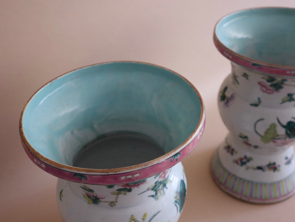 Mid Century Chinese Mille Fleurs Porcelain Vases, a Pair