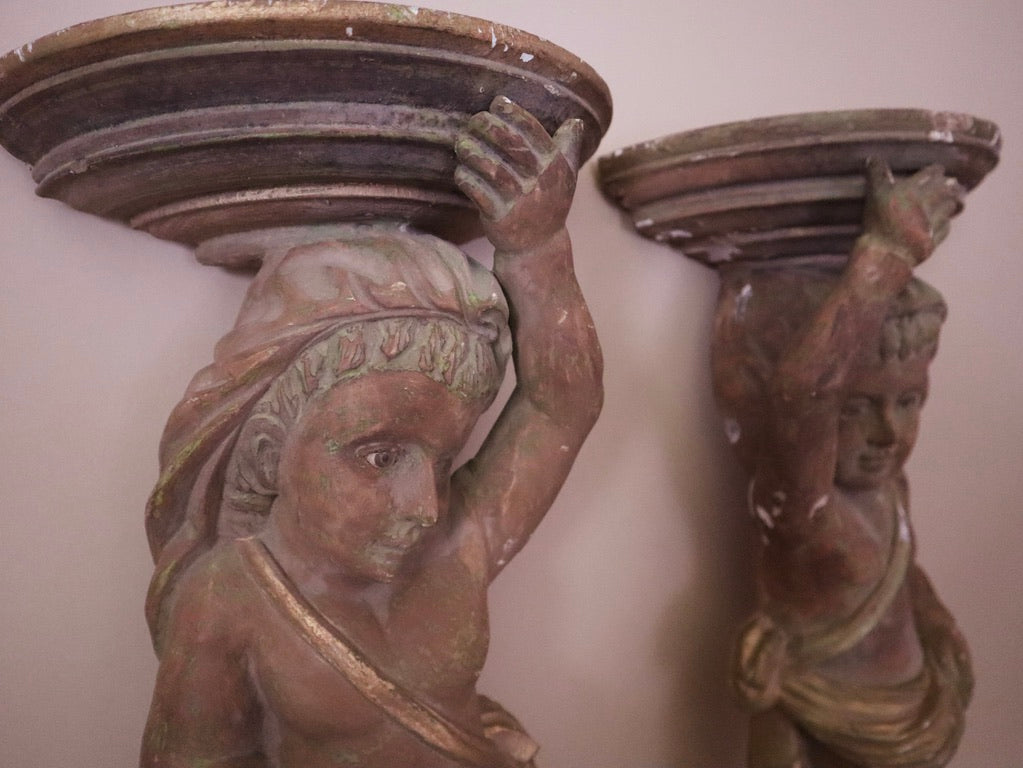 Pair of Wood Carved Caryatids