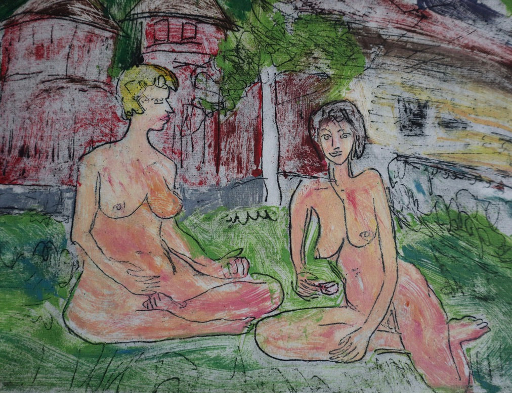 1989 James D. Curtis Etching of Women Lounging