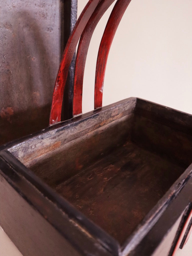 Antique Black & Red Wooden Basket