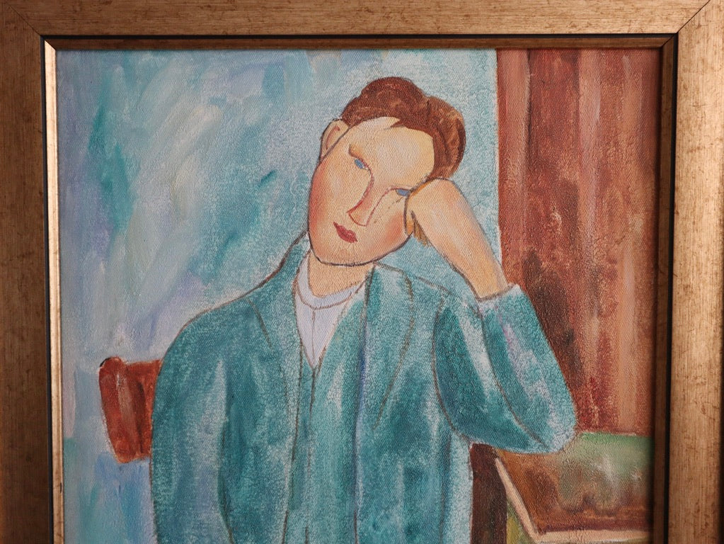 1960s Vintage Abstract Portrait Oil Painting, Framed