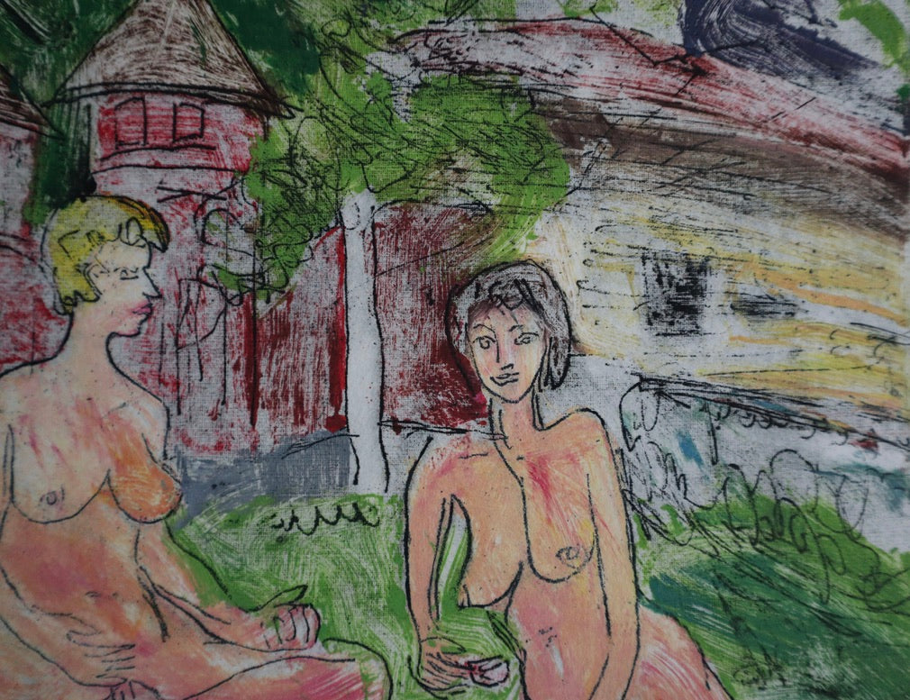 1989 James D. Curtis Etching of Women Lounging