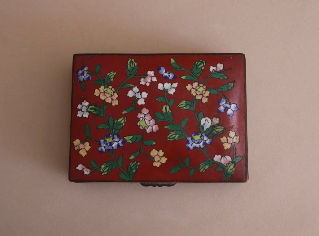 Antique Red Cloisonné Rectangular Hinged Lid Box
