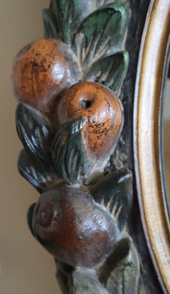 Carved Fruit Round Beveled Mirror by La Barge