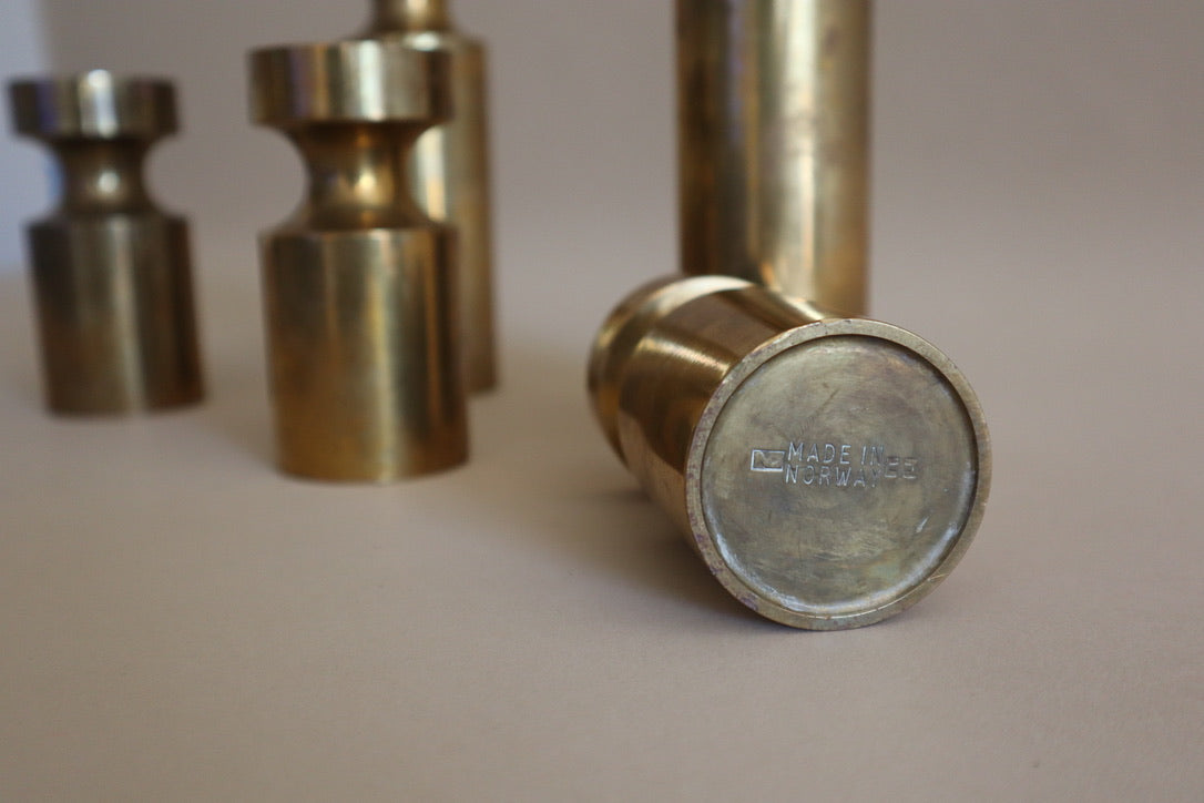 Set/5 Vintage Solid Brass Norwegian Candleholders