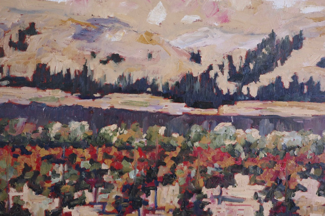 1990s Framed XL California Vineyard Oil Painting