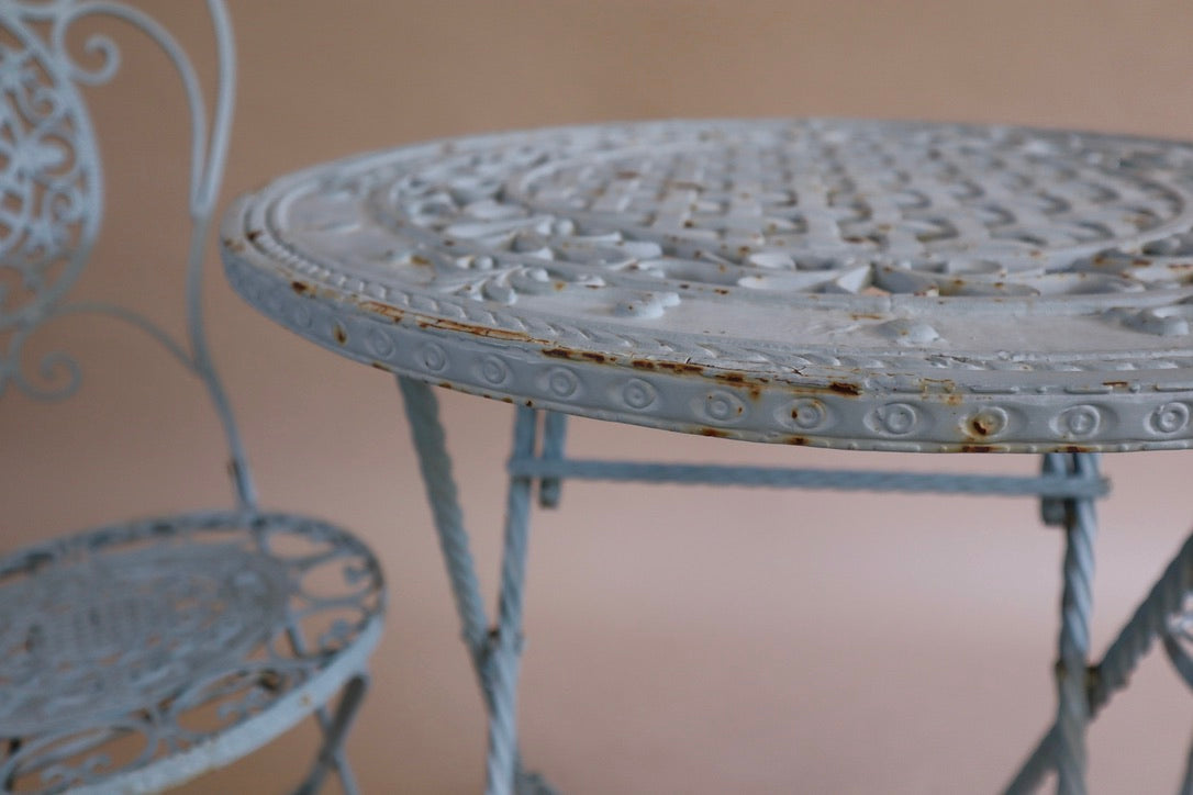 Antique French Blue Folding Bistro Table & (2) Chairs
