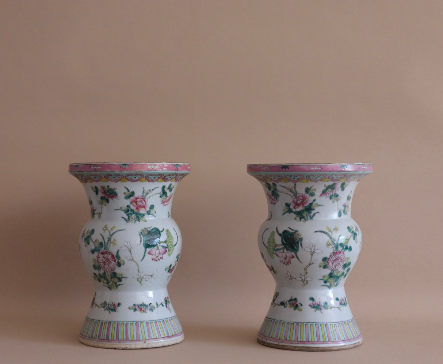 Mid Century Chinese Mille Fleurs Porcelain Vases, a Pair