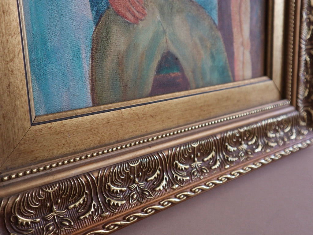 1960s Vintage Abstract Portrait Oil Painting, Framed