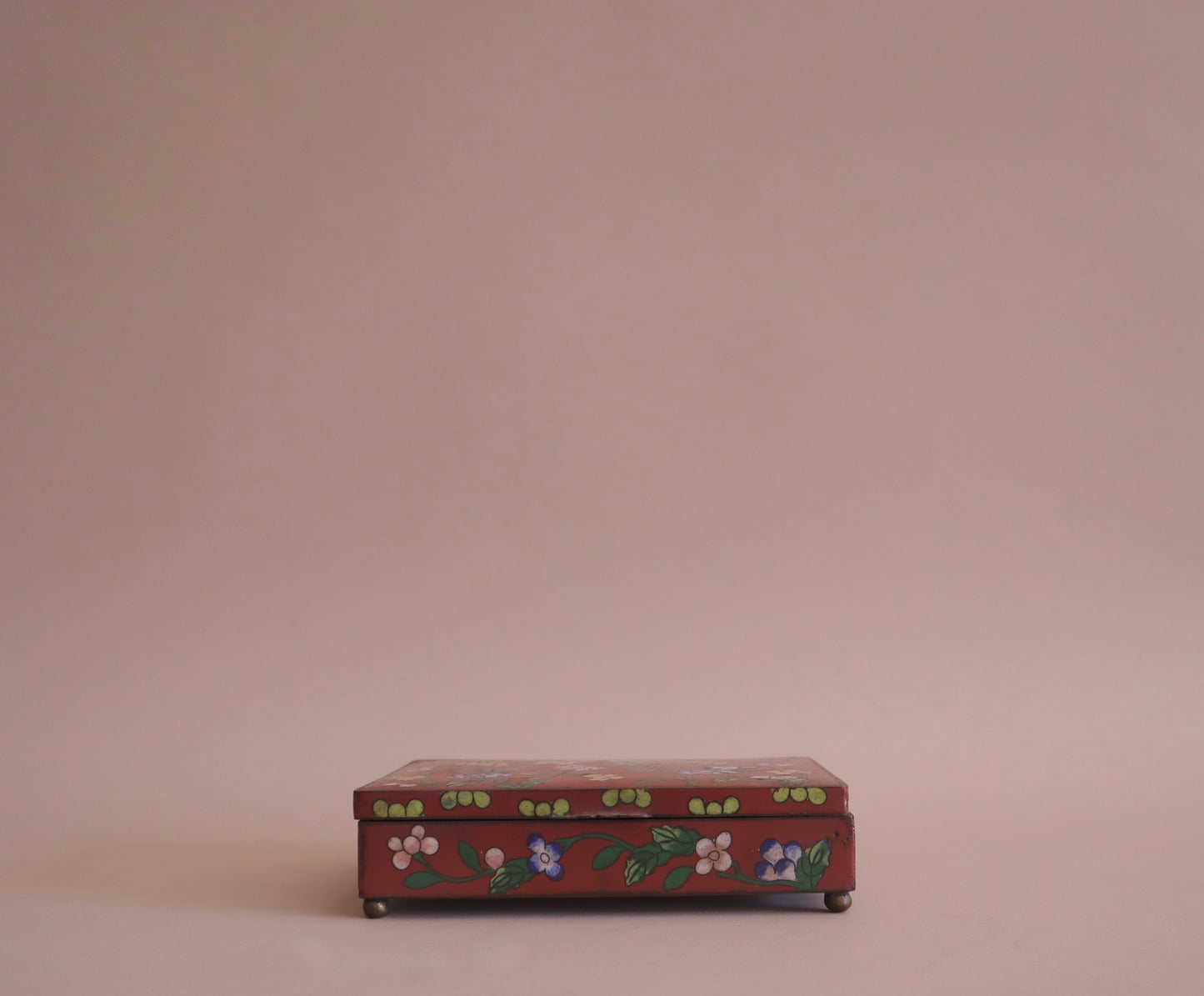 Antique Red Cloisonné Rectangular Hinged Lid Box