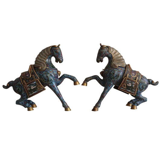Early 1900s Pair of Antique Cloisonné Horses