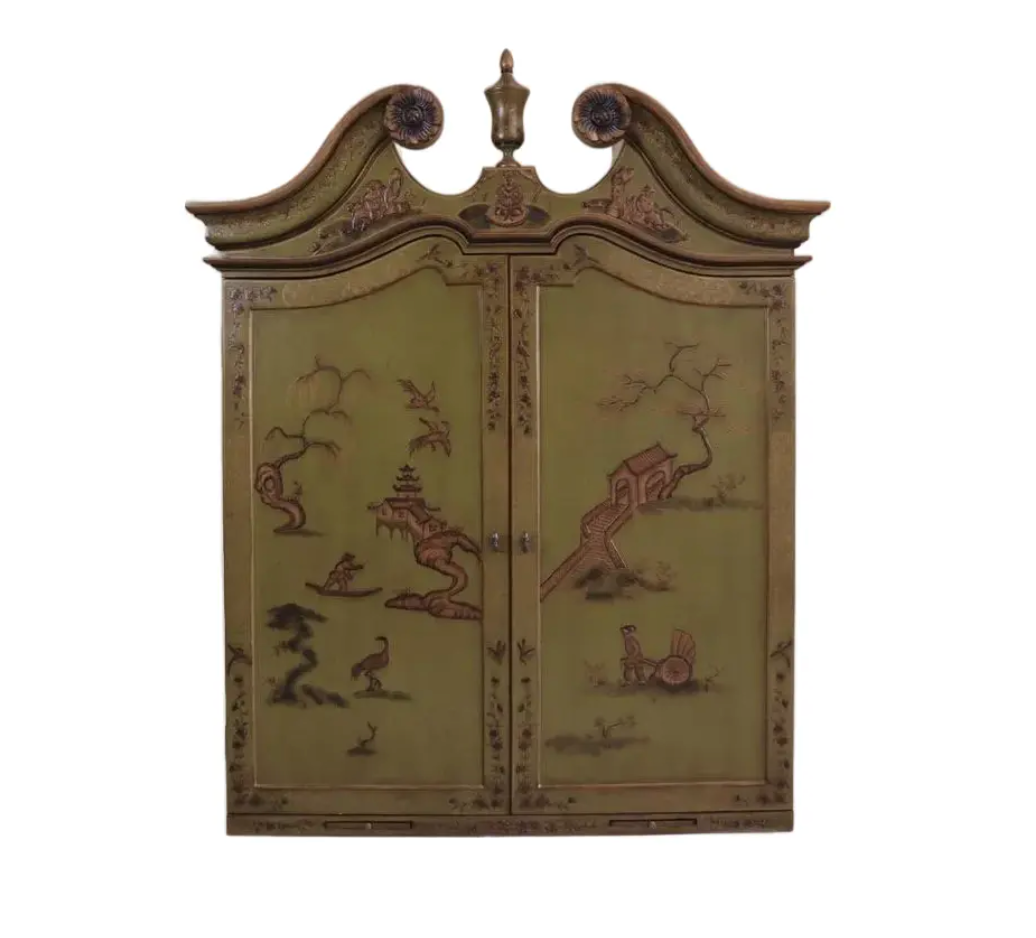 Early 21st Century Chinoiserie Green Asian Hutch Cabinet