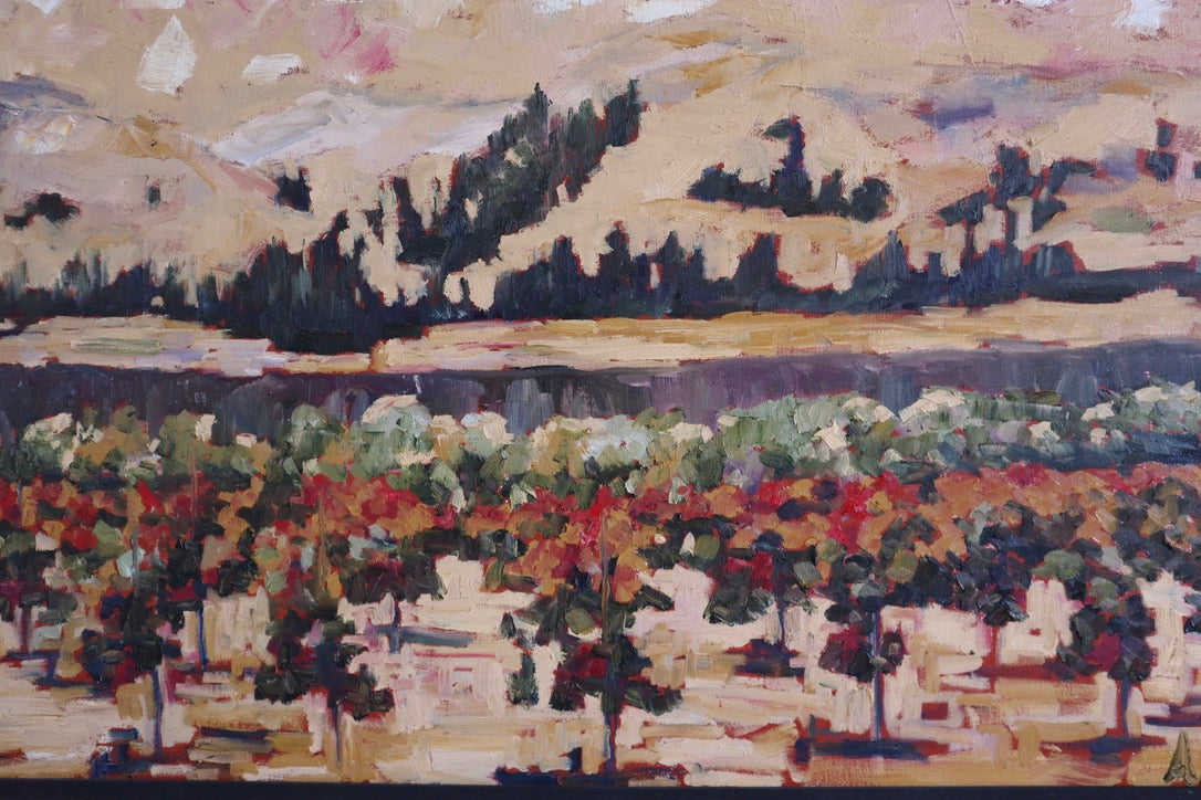 1990s Framed XL California Vineyard Oil Painting