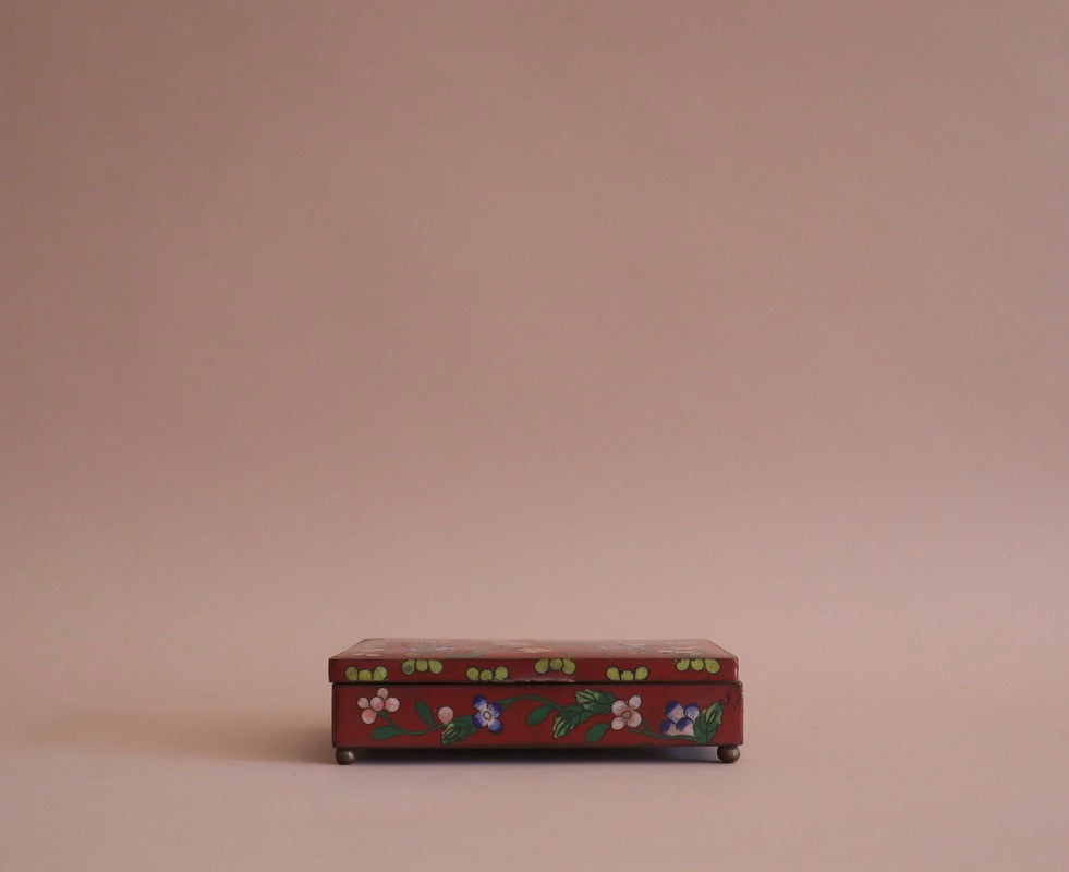 Antique Red Cloisonné Rectangular Hinged Lid Box