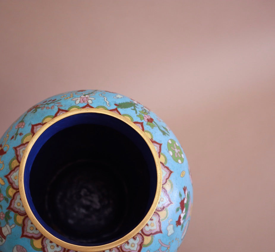 Pair of XL Antique Lidded Cloisonné Ginger Jars