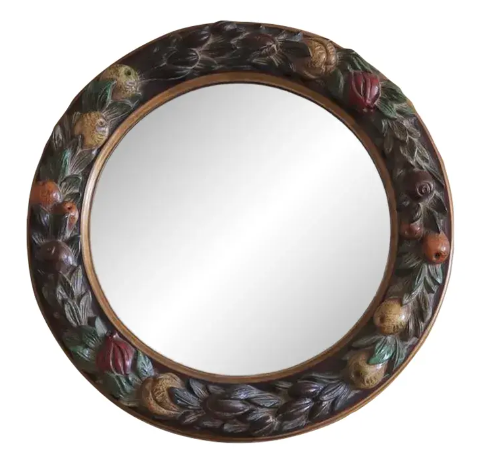 Carved Fruit Round Beveled Mirror by La Barge