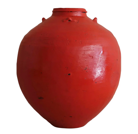 Late 19th Century Large Flame Red Qing Dynasty Ceramic Vessel