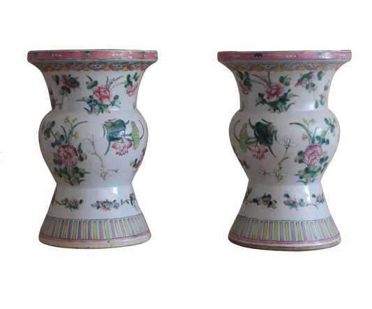 Mid Century Chinese Mille Fleurs Porcelain Vases, a Pair