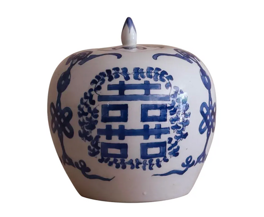 Mid Century Classic Blue & White Lidded Jar