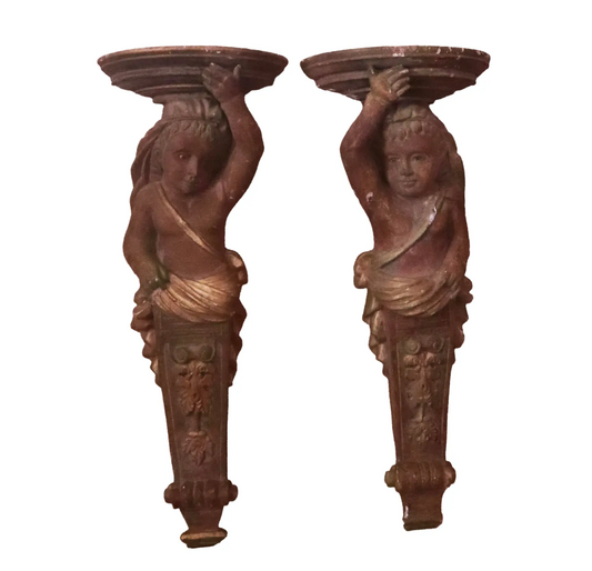 Pair of Wood Carved Caryatids