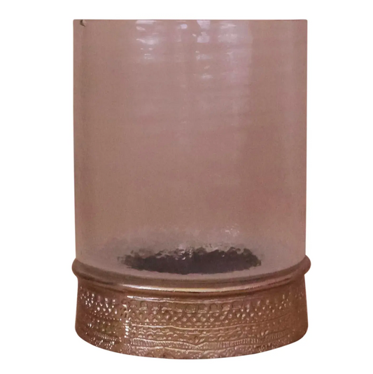 Textured Glass & Decorative Metal Base Hurricane by Wildwood