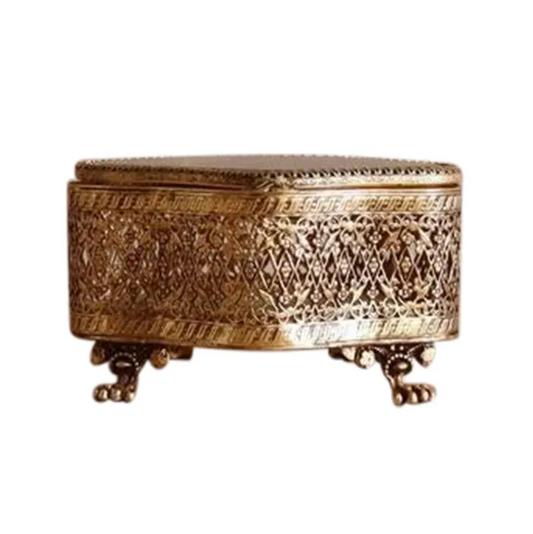 Vintage Gold Filigree & Beveled Glass Vanity Box