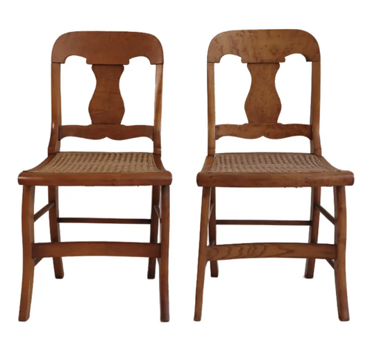 Early 20th Century Pair of Walnut Frame Chairs With Cane Seats